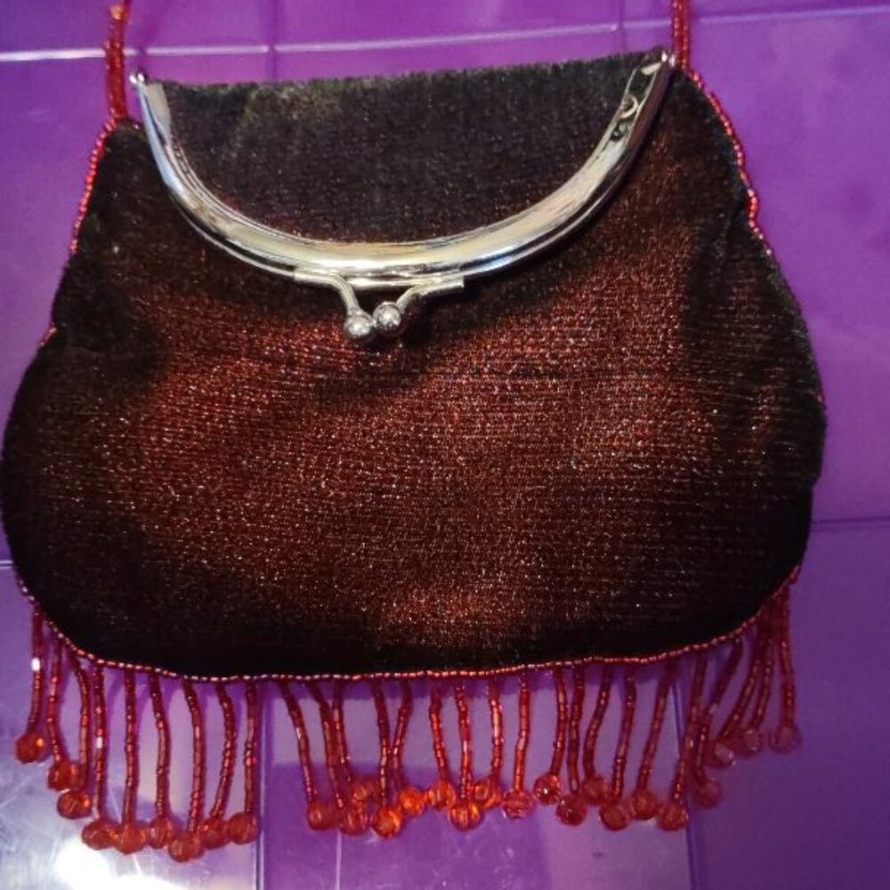 VINTAGE RED SUEDE EVENING PURSE